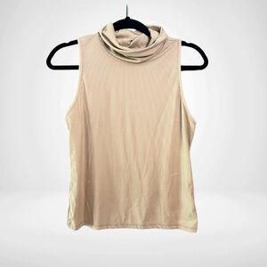 Vintage One Step Up Women's Sleeveless Cream Ribbed Mock Neck Shell Top, Size XL